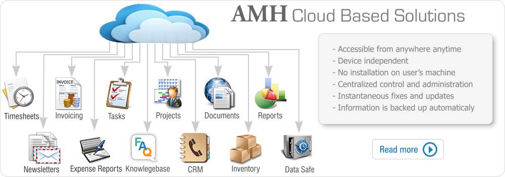 AMH Cloud based Solutions: timesheets,POS,Project Management, expense reports, CRM